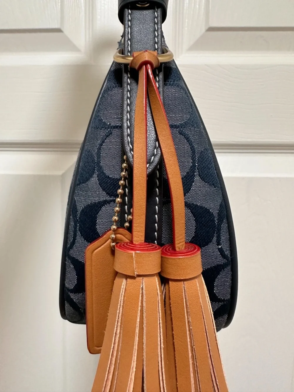 Coach Kleo Shoulder Bag Blue Signature Chambray Red‎ Lining